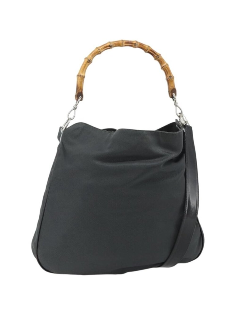 GUCCI Bamboo Shoulder Bag Nylon 2way Gray Silver 001 2123 1577